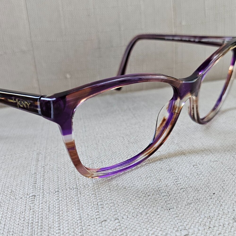 DKNY Women Eyeglass Brown Purple Clear Marble Swirl Wayfarer Glasses 57[]16 140 - Picture 4 of 16
